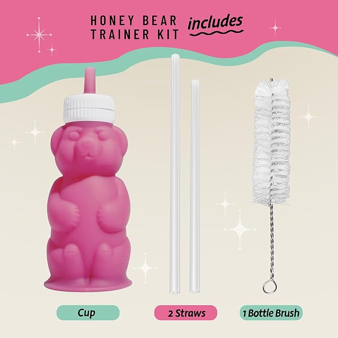Legendairy Milk Honey Bear Straw Cup Silicone for Babies (Green), 8 oz. Dishwasher Safe, Food Grade Silicone, Honeybear Sippy Cup for Ages 4+ Months (Pack of 2)