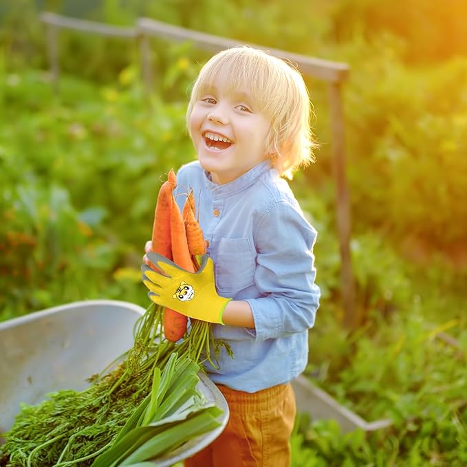 OSDUE Kids Gardening Gloves, 3 Pairs Gardening and DIY Gloves, Non-Slip Breathable Comfortable Safety Kid Suitable for Kids Under 5 Years Old Rubber Palm, Waterproof and Dustproof