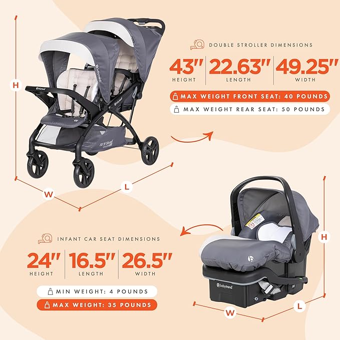 Baby Trend Sit N' Stand Tandem Double Stroller w/ 2 Pack EZ-Lift Plus Infant Car Seats, Magnolia
