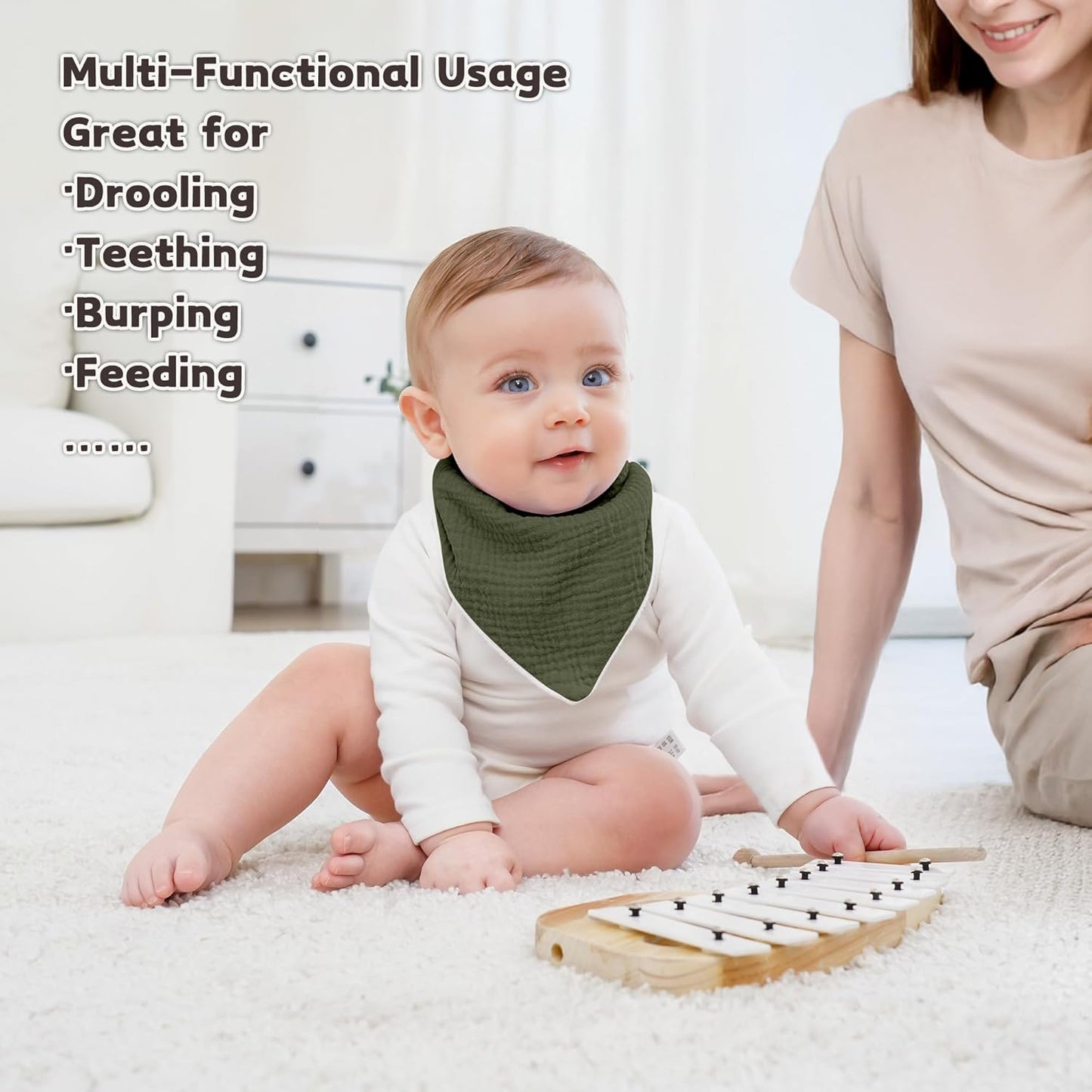 Susurration Muslin Baby Bibs 10Pack Baby Bandana Drool Bibs Soft Adjustable Newborn Bibs for Unisex Baby Girls & Boys (Bluegreen)