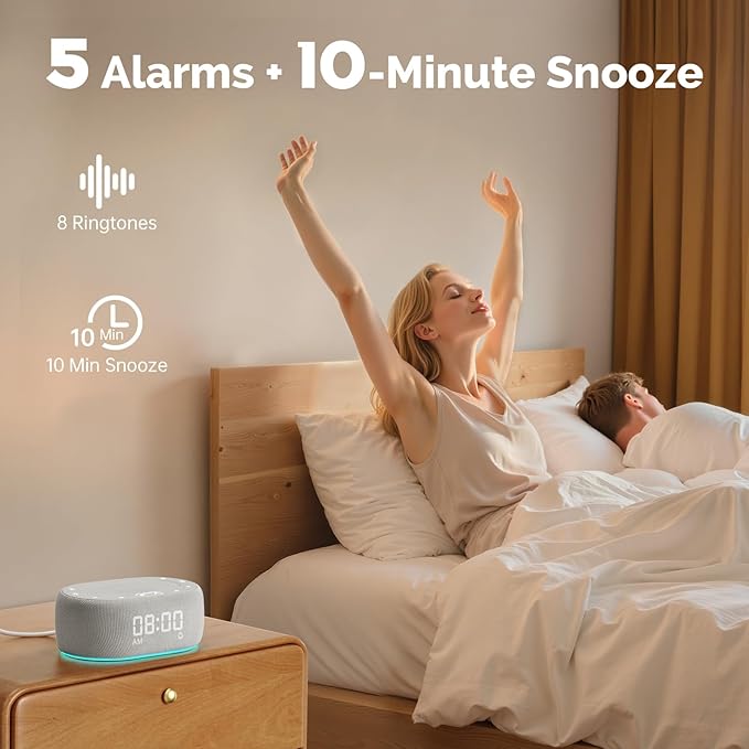 1Mii White Noise Sound Machine for Sleep, Pink Noise Machines for Baby Adults Sleeping, 18 Soothing Sounds with 7-Color Night Light, Timer, Alarm Clock, 16 Volume Levels, Remote App Control - Grey
