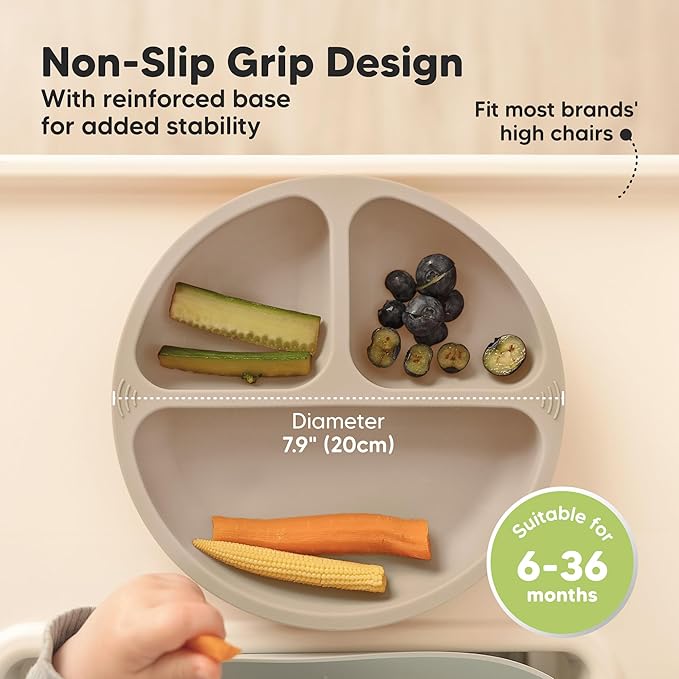 KeaBabies Suction Plates for Baby, Toddler - 3-Pack 100% Silicone Toddler Plates with Suction, Divided, BPA-Free Baby Led Weaning Essentials for Kids, Dishwasher, Microwave Safe, Durable (Burgundy)