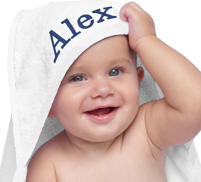 My Personal Memories Customized Baby Hooded Bath Towel - Monogrammed for Girl and Boy - Embroidered (White)