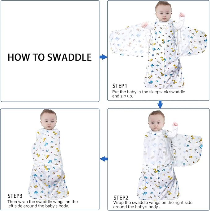 Baby Sleep sack Swaddle,Swaddles 3-6 Months,3-Way Adjustable Wearable Transition Blanket 100% Organic Cotton 2-Piece,12-18 lbs,1.0 TOG(Dinosaur A&Dinosaur B)