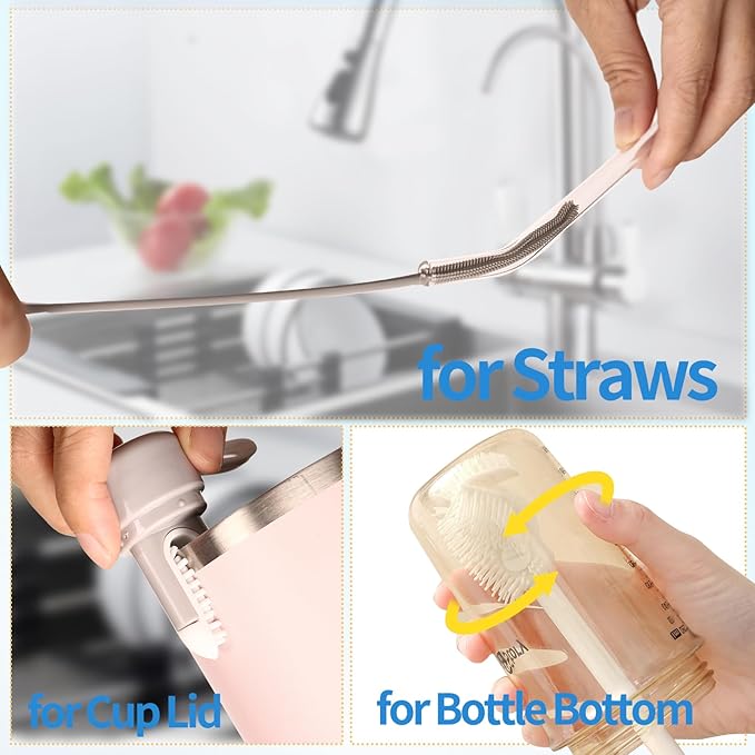 15.7" Silicone Bottle Brush Set - 6 Pack Water Bottle and Straw Cleaner Brush Long Handle for Hydro Flasks, Sports Bottles & Reusable Straw, Narrow Neck Containers, Tumblers, Glassware