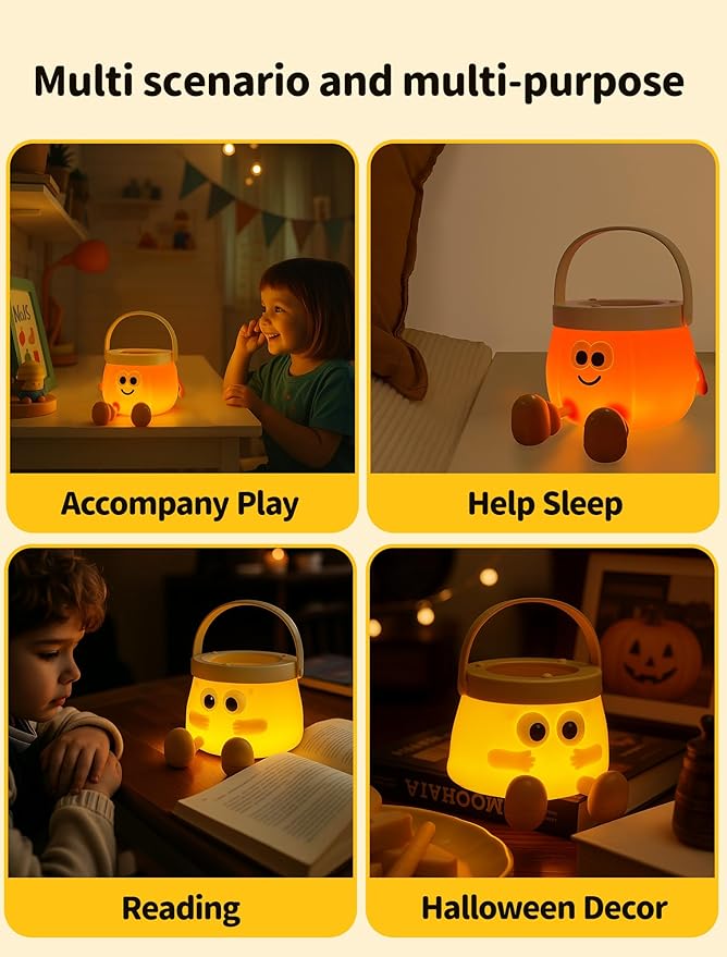 Pumpkin Night Light for Kids, Rechargeable Bedside Lamp, Portable Handheld Night Lamps, Pumpkin Lantern Lamp for Office, Room Decor, Cute Sleep Nightlight, Funny Gifts for Baby Teen Adult