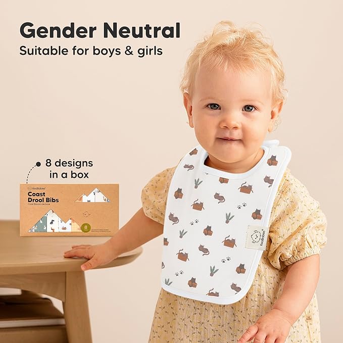 KeaBabies 8-Pack Organic Baby Bibs for Boys, Girls - Super Absorbent Cotton Drool Bibs for Baby Girl & Boy, Teething Toddler, Drooling Newborn, Ultra Soft & Machine Washable (Pets & Paws)