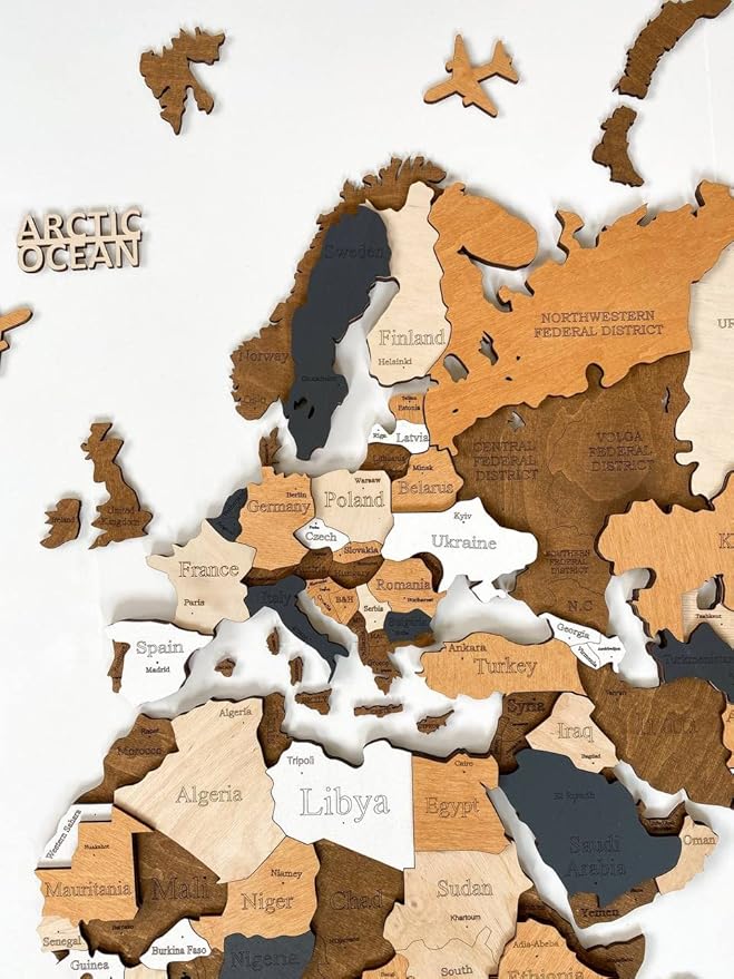 Wooden World Map 3D Art Large Wall Decor - Size (M & L & XL) Any Occasion Gift Idea - Wall Art For Home & Kitchen or Office (COFFEE, 63,00" x 33,46")