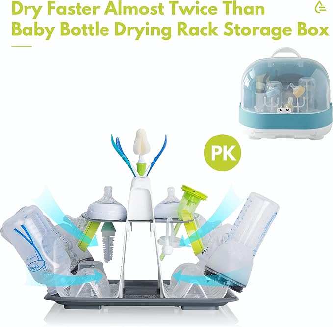High Capacity Drying Rack with 5pcs Brushes, Deluxe Countertop Drying Rack, Universal Drying Station, Baby Bottle Drying Rack with Bottle Brushes, White