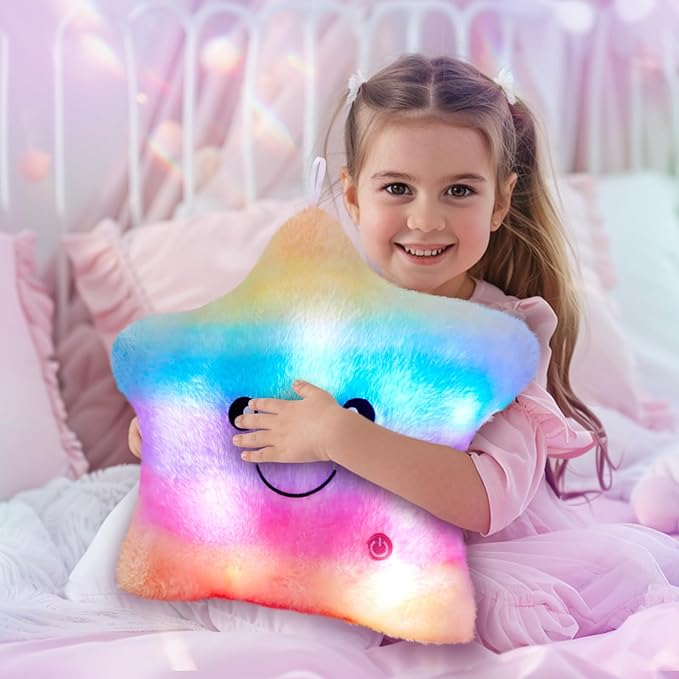 WEWILL 13'' Rainbow Light up Twinkle Star Glowing LED Night Light Plush Toy Pillows Stuffed Animal Birthday Christmas Holiday Valentines Gifts for Toddlers Girls