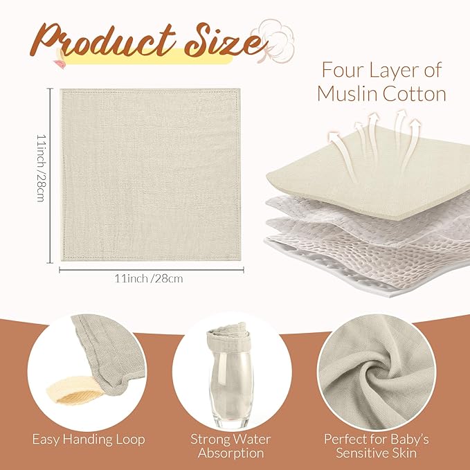 Preboun 6 Pcs Muslin Hooded Baby Towels and Washcloths 32"x 32" Cotton Newborn Bath Towel Anti-Shrink Infant Baby Blankets with Hood 12"x 12" Washcloths for Girl Boy Toddler(Grey,Coffee)