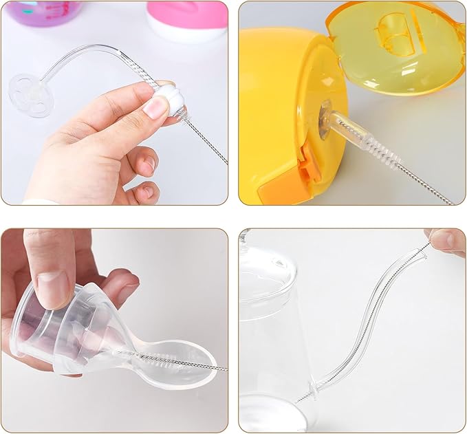 8PCS Bottle Brush Sponge Cup Brush with Straw Brushes Long Handle Cleaner Brush for Baby Bottle Glasswares Mugs Cups Kitchen Clean (4 Bottle Brushes + 4 Straw Brushes)