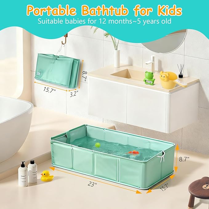 Collapsible Baby Bathtub, Thickened Foldable Travel Toddler Bathtub, 30s Fast Drainage, Foldable and Portable, Unfoldable and Ready to Use, Quick-Clean Toddler's Travel Tub, for 12 Months to 5 Years