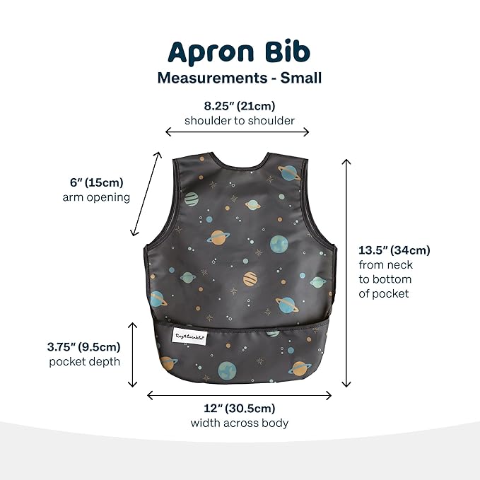 Tiny Twinkle Short Sleeve Apron Baby & Toddler Bib for Boys – Waterproof, Mess-Proof Bibs for Eating & Feeding, Machine Washable, Perfect Holiday Gift (Space, 6–24M)