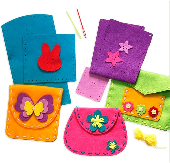 IROLEHOME Sew Your Own Purses 6 Pcs Sewing Kit for Kids Sewing Bag for Beginners, Birthday Gifts for Girls Boys