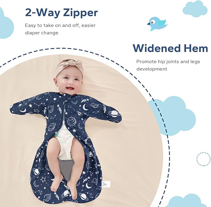 ZIGJOY Shark-Fin Transition Swaddle - 1.0 Tog Baby Sleep Sack Soft Cotton Transitional Swaddle Baby Wearable Blanket