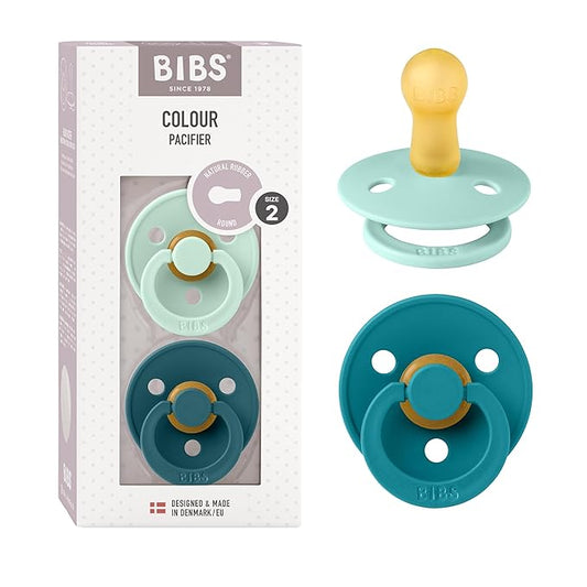 BIBS Pacifiers Colour Collection | Natural Rubber Baby Pacifier | Set of 2 BPA-Free Soothers | Made in Denmark | 6+ Months (Pack of 2) | Nordic Mint/Forest Lake