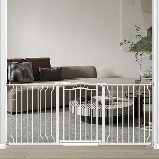 Fairy Baby 62.5"-71.6" Extra Wide Large Baby Gate for Doorways, Long Pet Dog Gate for The House, Toddler Safety Child Gate with Pressure Mount Kit, Baby Barrier Fence Indoor Outdoor, White