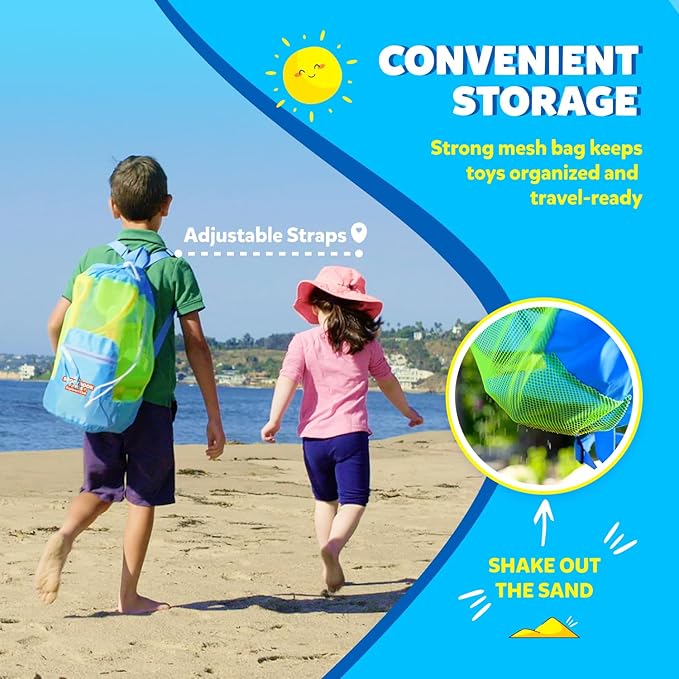 Beach Toys for Kids and Toddlers Ages 3-10 – Durable Sandbox Toy Set, Stronger Mesh Bag, Variety of Sand Toys– Unique Castle Molds, Buckets, Shovels, Better Watering Can