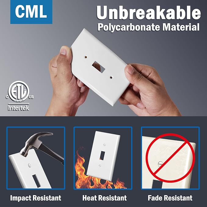 CML Jumbo Toggle Light Switch Plate Covers, 6 Pack Oversized Electrical Wall Plates, 1-Gang White Switch Plates, Over-Size 3.5” x 5.5”, Impact Resistant, ETL Listed