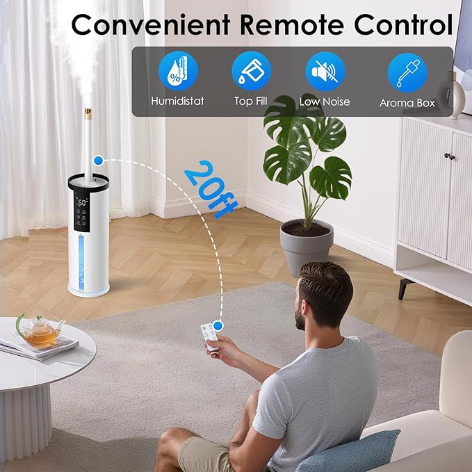 Humidifiers for Large Room 550 ft² - GloryAir 8L Cool Mist Humidifier for Bedroom Home Plants Baby, Top Fill, 120H Runtime, 4 Mist Spray Levels, 7-Color Light, 35dB Quiet Humidifier