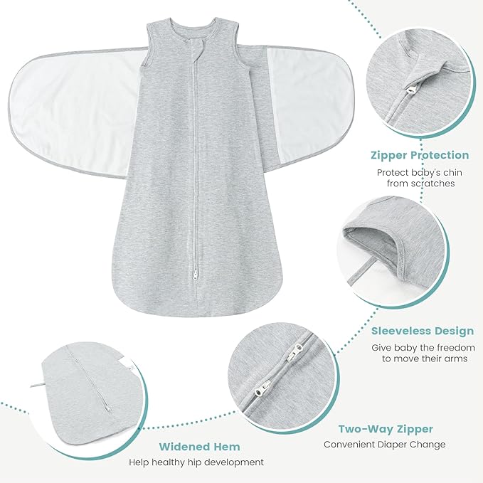 Baby Swaddle Sleep Sack 1.0 Tog 3-in-1 Cotton Baby Swaddle Blanket Wrap for Newborns 0-6 Months Grey