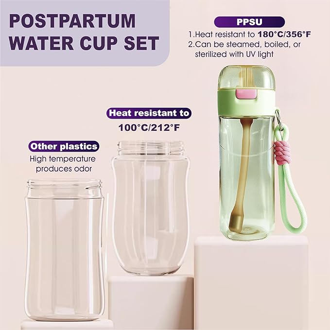 PPSU Pregnancy Water Bottle and Baby Bottle Set, Patented Leak-Proof Design, Postpartum Essentials, Great Gift for Moms and Babies, Silicone, Heat Resistant to 180°C/356°F (5 oz, 8 oz，16 oz)
