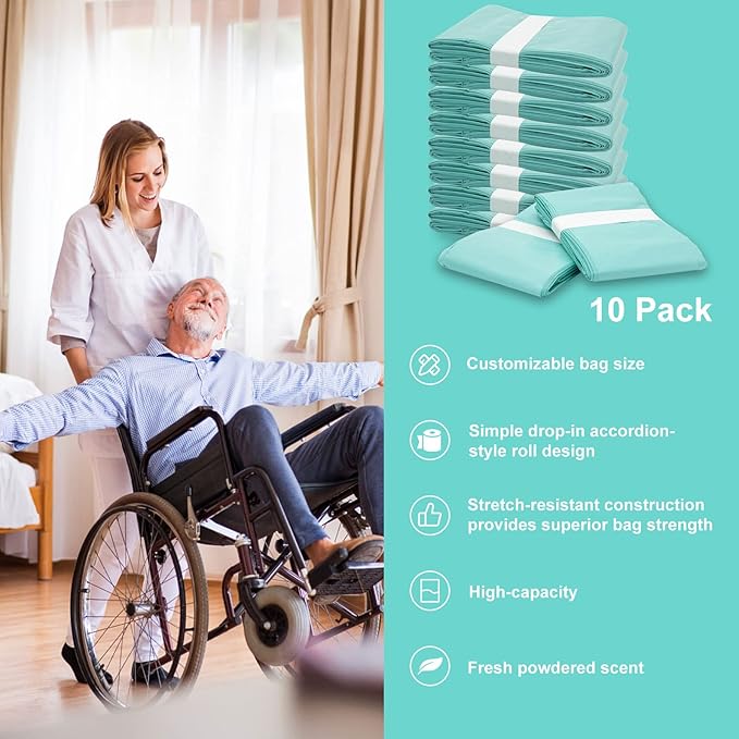 Diaper Pail Liner Refills Bags Compatible with Janibell Akord 330 Series Adult Diaper System, Green, Lightly Scented, 10 Count