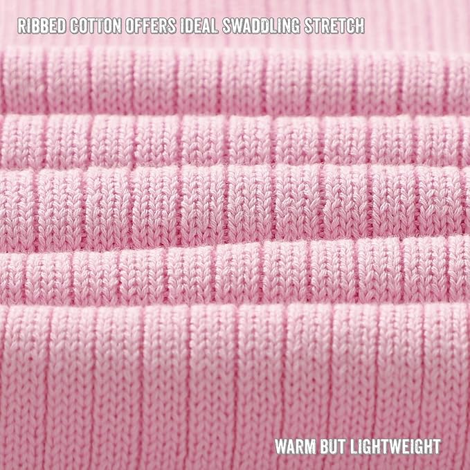 Organic Ribbed Swaddle Blanket for Boys & Girls - 100% Luxury Organic Soft Cotton Knit Warm Cozy Cuddle Stroller Blanket for Newborns, Infants, & Toddlers (Bubblegum)
