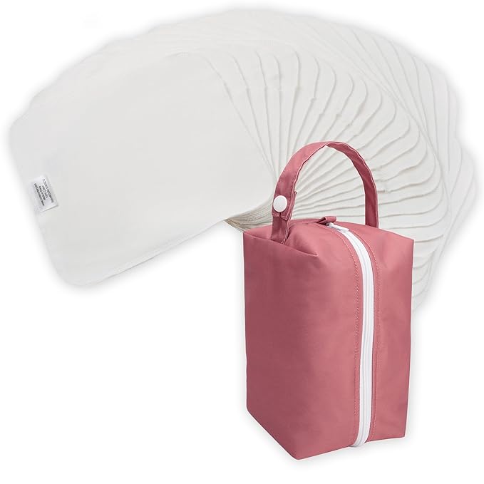 Nora's Nursery Reusable Baby Wipes, 100% Cotton Washcloths, Soft and Absorbent Towels for Newborn Bath and Face, Includes 20 Wipes with 1 Waterproof Pod for On-The-Go Moms,- Rose