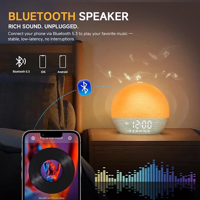 Sunrise Alarm Clock White Noise Sound Machine for Bedroom | Natural Wake-Up Light with 30 Soothing Sleep Aids, Bluetooth Speaker, Dimmable Clock, Screen-Free Design for Baby Adults Kids-Green