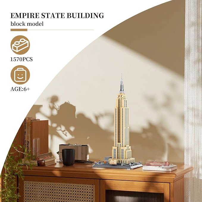 Empire State Architecture Building Blocks Sets New York City Skyline Architecture Model Kits New York Landmark Skycraper Toys Gift for Adults Kids Teens 1559 PCS