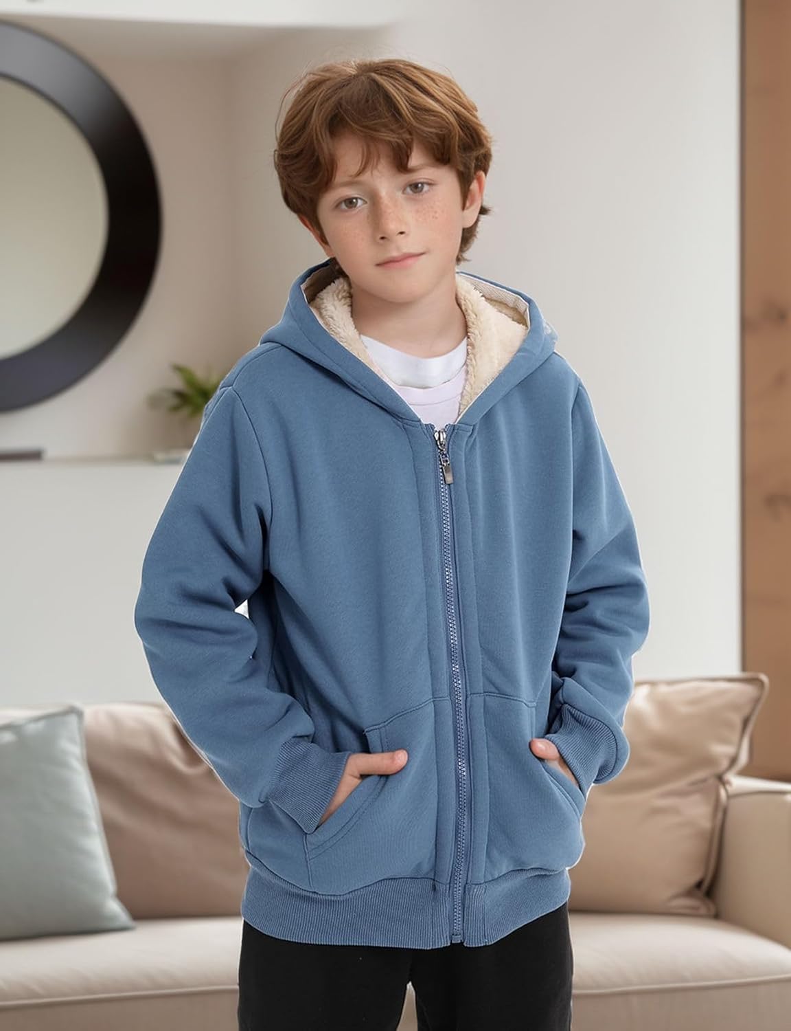 Gihuo Unisex Boy's Girls Winter Warm Sherpa Lined Zip Up Sweatshirt Fleece Jacket Kid's Hoodie Outerwear