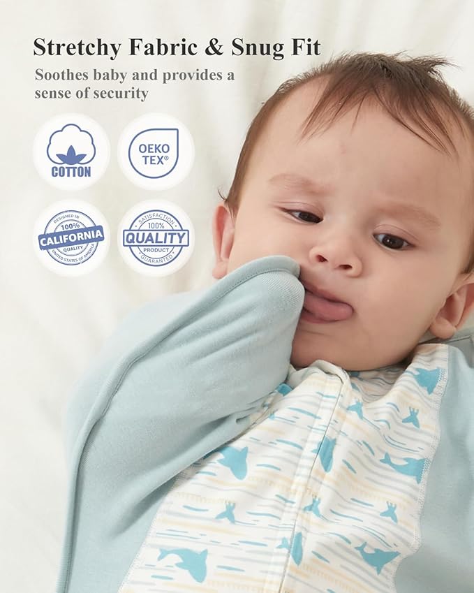 Swaddle for Newborns, Baby Swaddles 0-3 Months 5-13lb, Arms Up Swaddle 0-3 Months Newborn with Moisture-Wicking Fabric, Promotes Healthy Hip Development, 2-Way Zipper , 1Pack(Whales and the sea)