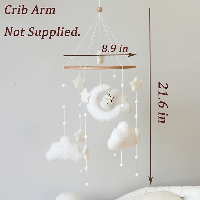 Boho Cloud Moon Crib Mobile Boho Baby Mobile for Crib Neutral Clouds, Moon & Stars Design Nursery Mobile for Boys & Girls