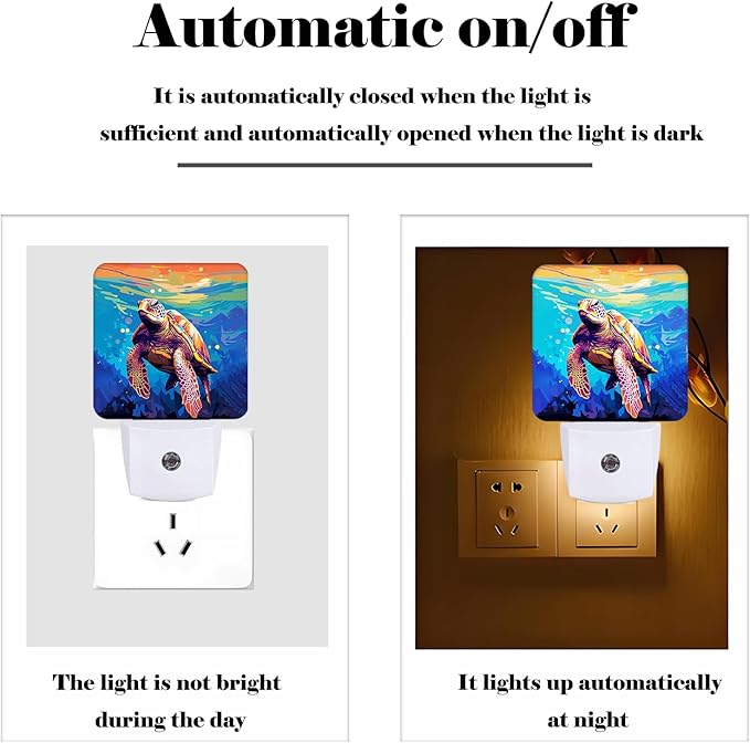 Watercolor Wild Turtle Night Light,Plug-in Nightlights Auto Sensor Night Lamp Dusk to Dawn Lamp Home Decor for Nursery Children Girls Boys