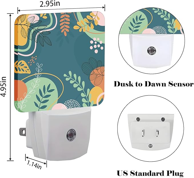 Colorful Leaves Night Light,Plug Into Wall Decor for Stairway,Hallway,Kitchen,Dusk to Dawn Sensor Nightlights for Boys/Girls/Women/Men Room Gifts