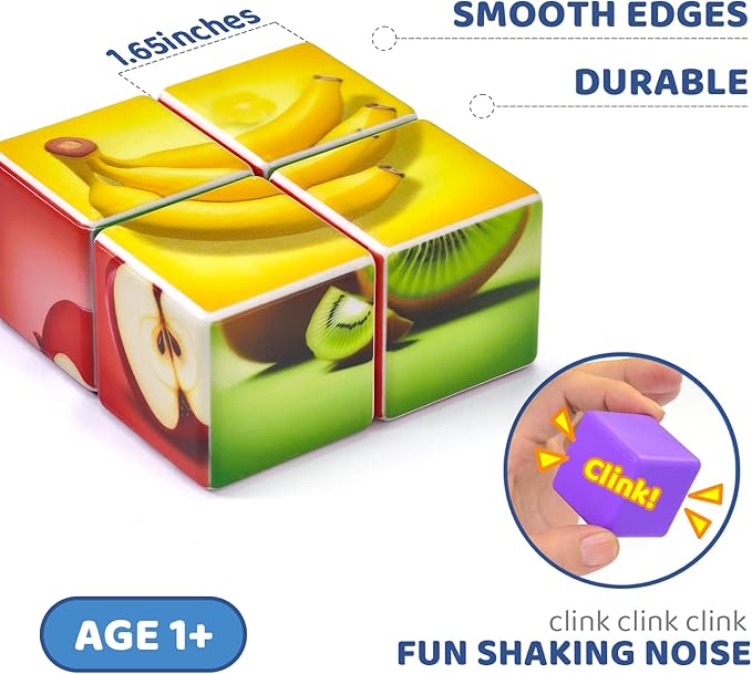 Magnetic Blocks Toddler Toys, 1.65 inch Large Building Cubes for Kids Boys & Girls Age 1+, Fruit Magnet Puzzle Cubes, Preschool Educational Brain Teaser Toys