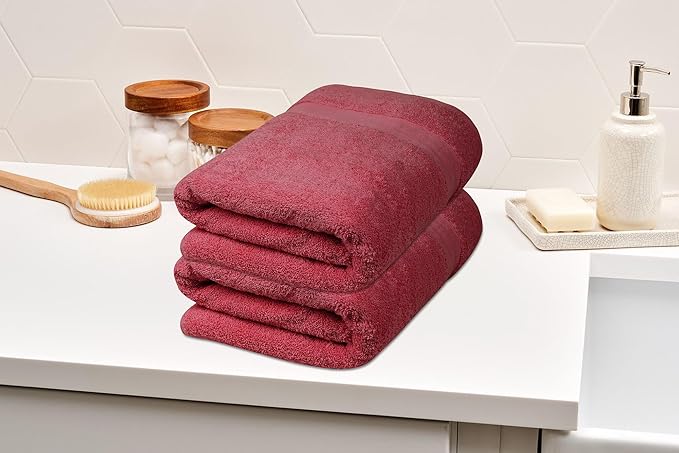 100% Cotton Luxury Bath Sheets - Pack of 2 (35" x 70") | Super Soft, Quick-Dry & Highly Absorbent Towels for Bathroom, Home, Spa & Gym (Burgundy)
