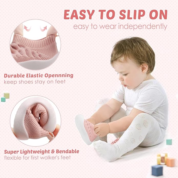Baby First-Walking Shoes 1-4 Years Kid Shoes Trainers Toddler Infant Boys Girls Soft Sole Non Slip Cotton Canvas Mesh Breathable Lightweight TPR Material Slip-on Sneakers Outdoor