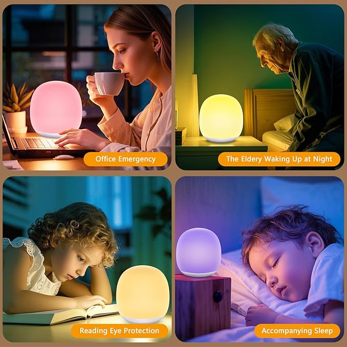 Night Light for Kids, Egg Night Light for Nursery,RGB Color Changing&Dimmable Touch Control Baby Light with Timer, Silicone Portable Toddler Nightlight Lamp for Bedside, Kids Room