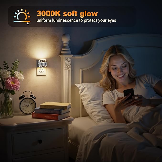 JandCase LED Night Light, Bubble Night Lights Plug into Wall, [2 Pack]Night Light3000K/4000K/5000K & 3 Brightness Levels, Dimmable Nightlight with Dusk to Dawn Sensor for Bathroom Hallway Bedroom