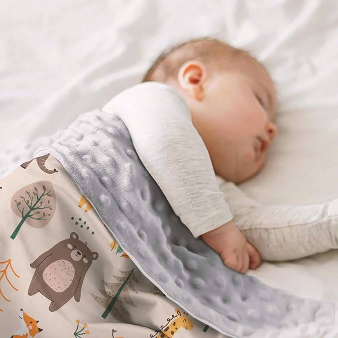 SANDJEST Woodland Animal Blanket - 30 x 40 Kids Minky Blankets for Boys Girls - Gifts for Birthday Christmas - Nursery Bedroom Decor