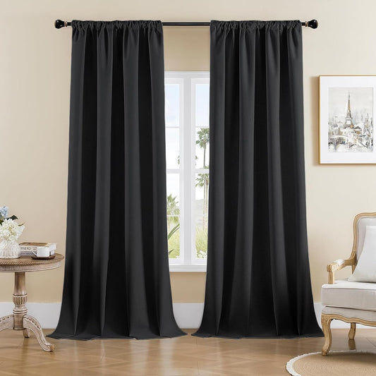 Joydeco Faux Linen Blackout Curtains for Bedroom,Black Blackout Curtains 108 inches Long,100% Blackout Solid Thermal Insulated Window Drapes Luxury Decor for Living Room（W52xL108 Inch,Black）