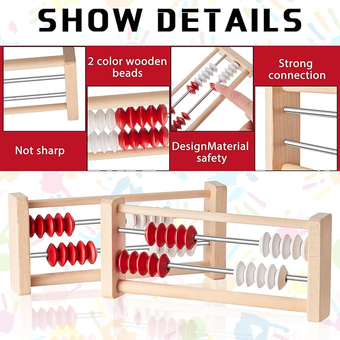 12 Pcs Mini 20-Bead Wooden Rekenrek Abacus, Abacus for Kids Math, Math Counters Manipulatives Counting Rack for Kids Educational Toys Elementary Toddlers Preschool Learning