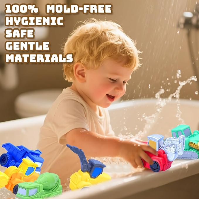 Vehicle Floating Bath Toys 6 Pack Mold Free Infant Bath Tub Toys - No Hole Bathtub Toys for Toddlers 1-3 Water Pool Toys for Baby Toddler Ages