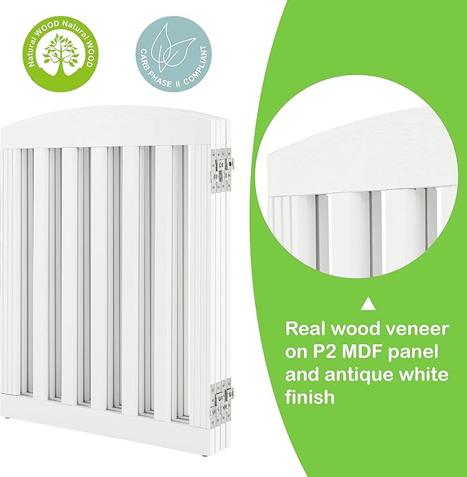 SPIRICH 96" Extra Wide 28" Tall Wooden Freestanding Foldable Dog Gate, Pet Gate Indoor, 4 Panels, White