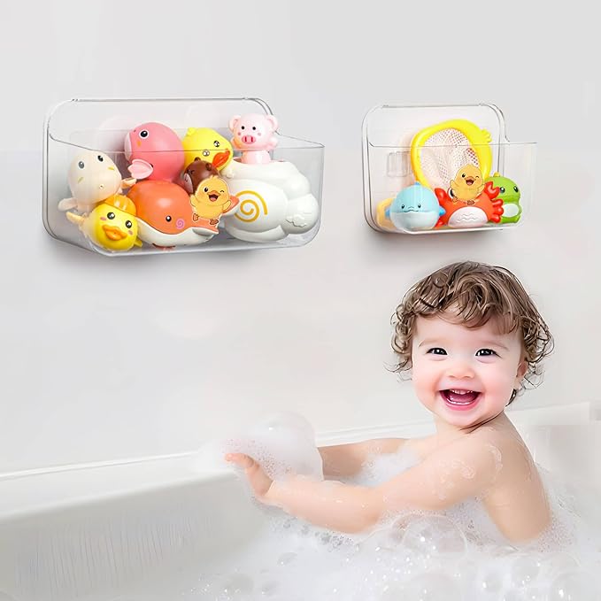Bath Toy Storage for Bathtub 2 Packs, Large Capacity Bath Toy Holder for Kids, Quick Dry Toy Organizer, Durable Plastic Shower Caddy for Tub Bathroom