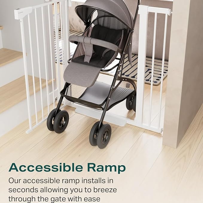 Cumbor 36" Extra Tall Baby Gate for Stairs, 29.7-40.6"(Extensions Included) Wide Dog Gate for Doorways, Pressure Mounted Auto-Close Pets Gates for Dogs Indoor, Durable Safety Child Gate, White