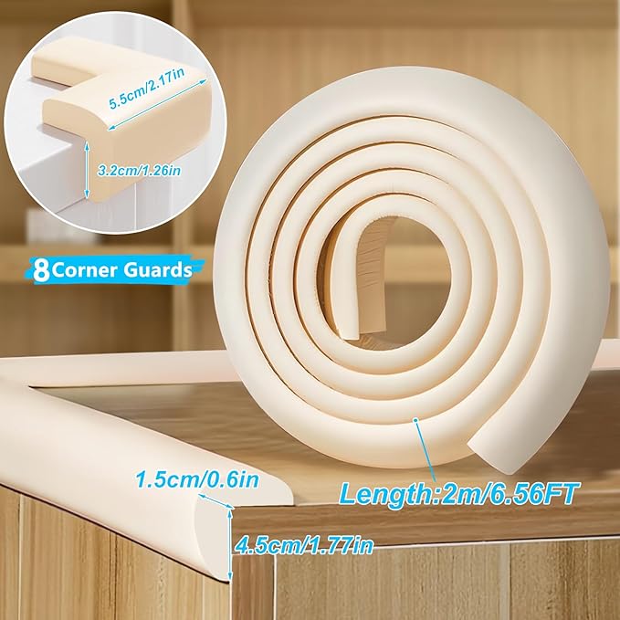 Baby Proofing Edge Corner Protector,1Roll L-Shape Soft Cabinet Door Bumper Corner Strip,8 Furniture Safety Bumper Corner Guards,Self Adhesive,Wall Protector,for Nursery,Kitchen,Fireplace,Table